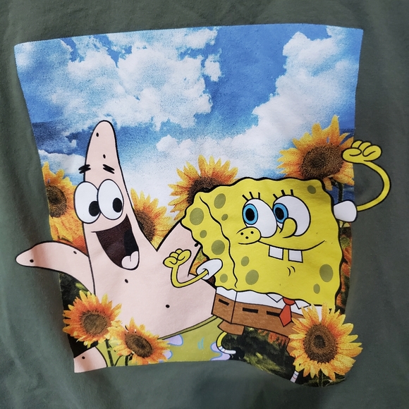 Cropped Spongebob Squarepants Crop Top Green T-Shirt Size M - Picture 2 of 7